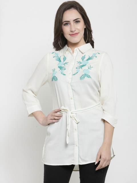 

Latin Quarters Women Off White Embroidered Tunic