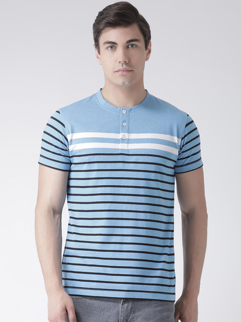 

Club York Men Blue Striped Henley Neck T-shirt