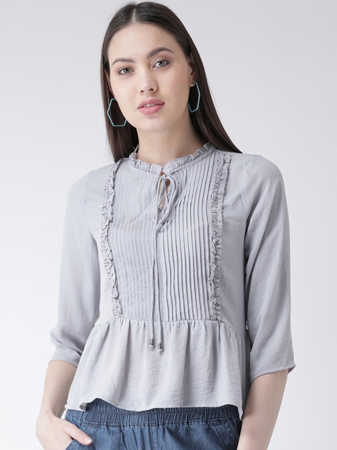 

Latin Quarters Women Grey Solid Peplum Top