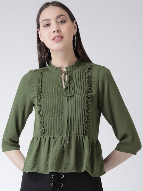 

Latin Quarters Women Green Solid Peplum Top