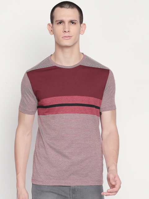 

Urban Ranger by pantaloons Men Maroon Striped Round Neck Silm-Fit T-shirt