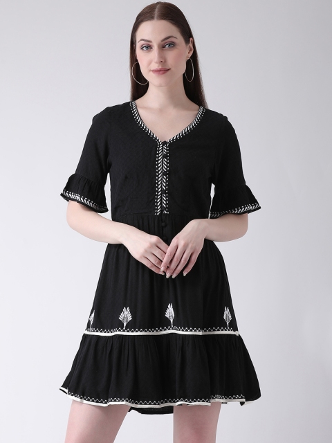 

Latin Quarters Women Black & Off-White Self Design Fit and Flare Dress