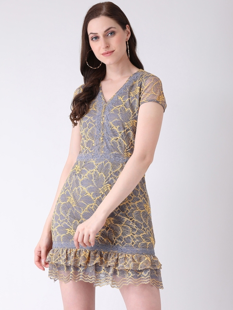 

Latin Quarters Women Grey & Mustard Yellow Sheath Dress