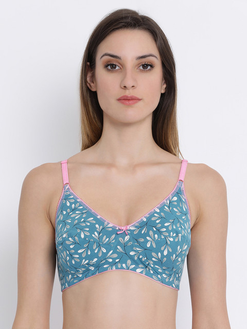 

Clovia Cotton Non-Padded Non-Wired Printed Full Cup Bra, Blue