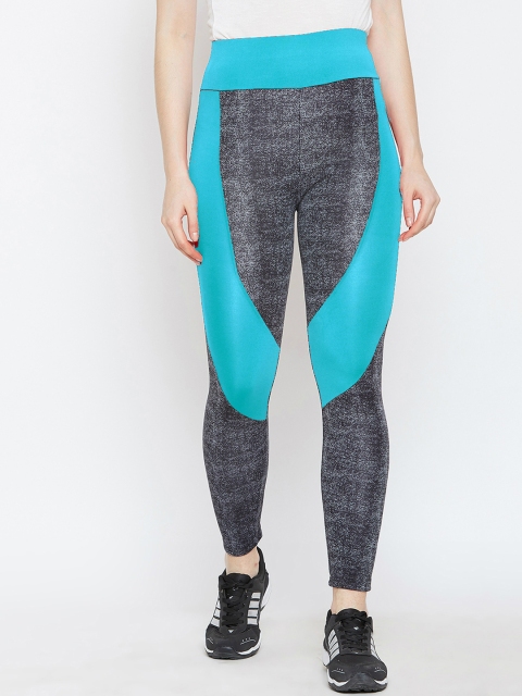 

CHROME & CORAL Women Grey & Blue Colourblocked Tights