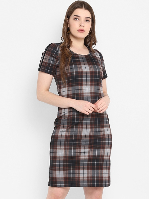 

FOSH Women Brown & Black Sheath Dress