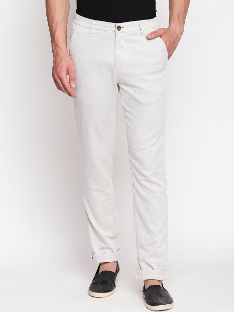 

beevee Men Off-White Regular Fit Self Design Regular Trousers