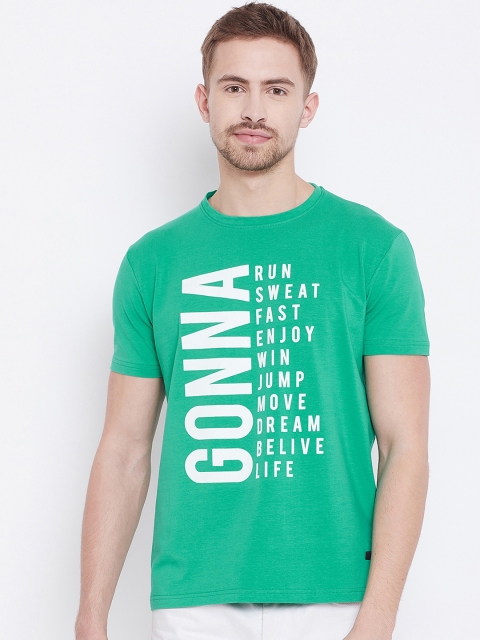 

Duke Men Green Printed Round Neck T-shirt