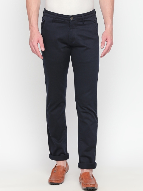 

beevee Men Navy Blue Regular Fit Solid Regular Trousers