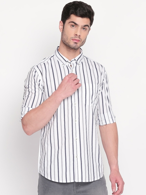

BYFORD by Pantaloons Men White & Grey Slim Fit Striped Casual Shirt
