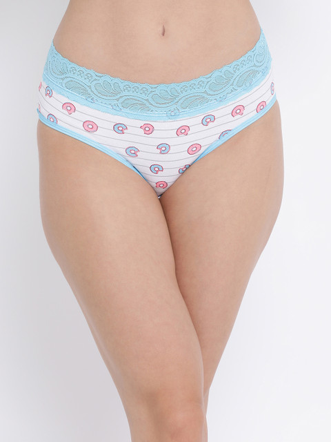

Clovia Women White & Blue Printed Mid Rise Hipster Brief PN3124A18XL