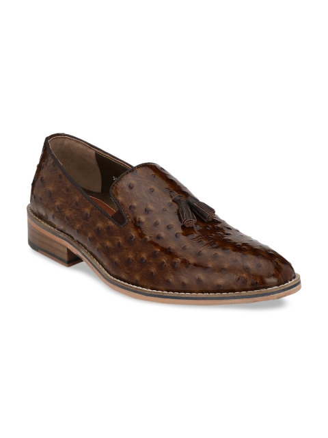 

Hitz Men Genuine Leather Brown Textured Semiformal Slip-Ons