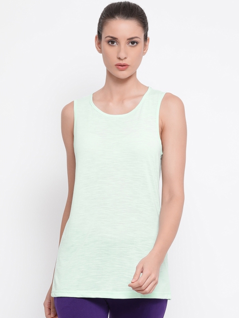 

Clovia Women Sea Green Solid Slim Fit Crossback Tank Pure Cotton Top