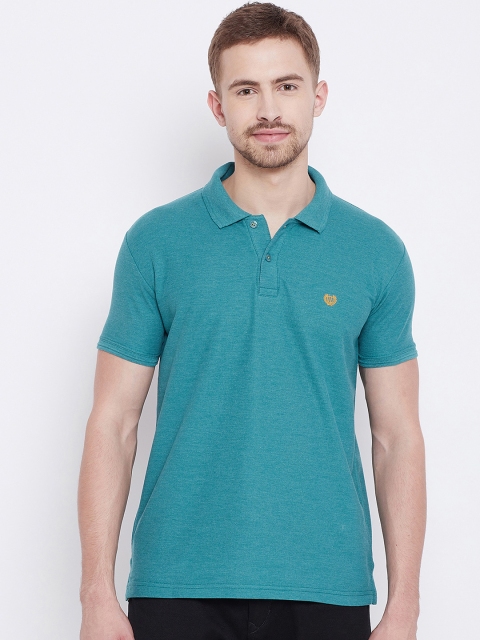 

Duke Men Teal Blue Solid Polo Collar T-shirt