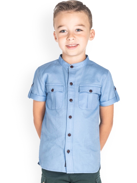 

Cherry Crumble Boys Blue Regular Fit Solid Casual Shirt