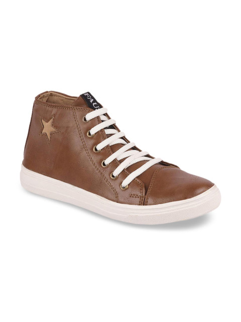 

FAUSTO Women Beige Solid Synthetic Leather Mid-Top Sneakers