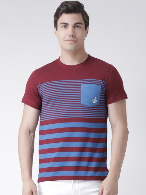 

Club York Men Maroon Striped Round Neck T-shirt