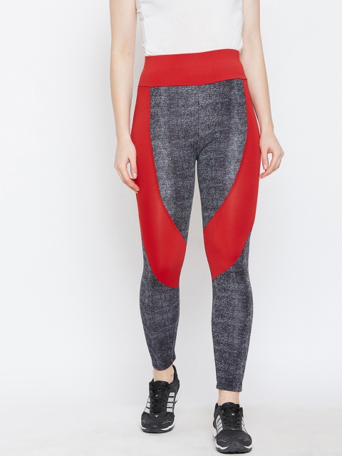 

CHROME & CORAL Women Grey & Red Colourblocked Tights