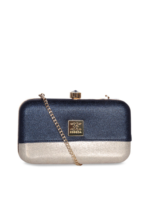 

ESBEDA Women Navy Blue & Beige Colourblocked Clutch