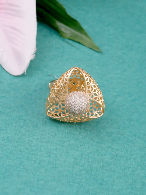 

Tistabene Women Gold-Plated Handcrafted Filigree 3D Designer Cocktail Ring