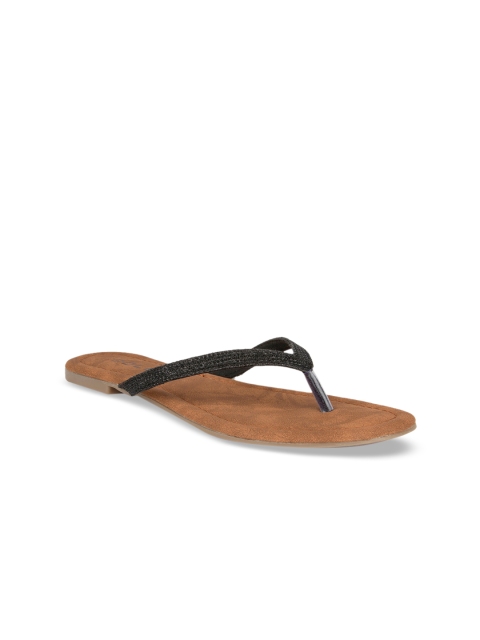 

SOLES Women Black Solid Open Toe Flats
