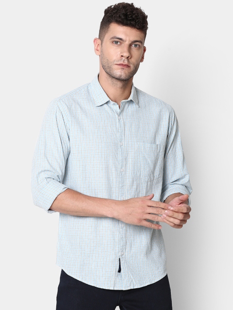 

CAVALLO by Linen Club Men Cotton Linen Blue Regular Fit Checked Casual Shirt
