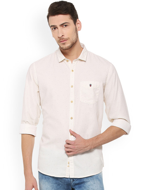 

Louis Philippe Men Off-White & Beige Slim Fit Printed Casual Shirt