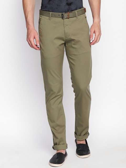 

beevee Men Olive Green Regular Fit Solid Chinos