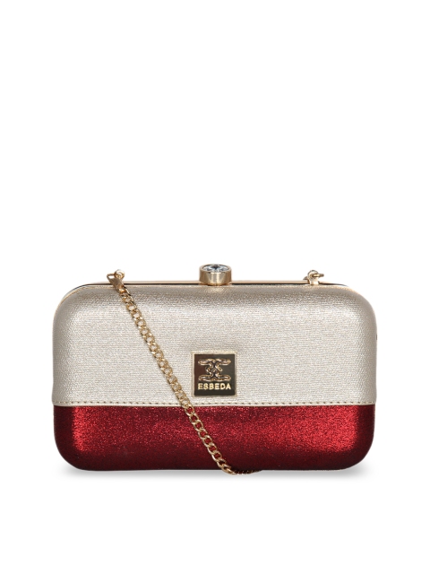 

ESBEDA Silver-Toned & Red Colourblocked Clutch