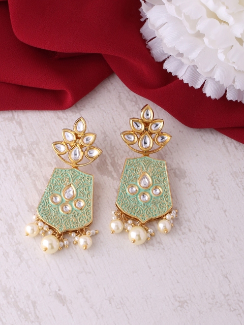 

Tistabene Gold-Plated & Green Enamelled Geometric Drop Earrings