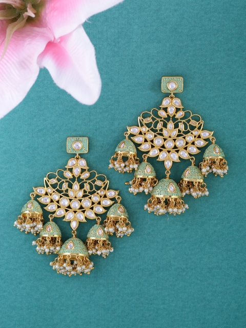 

Tistabene Green & Gold-Plated Contemporary Jhumkas