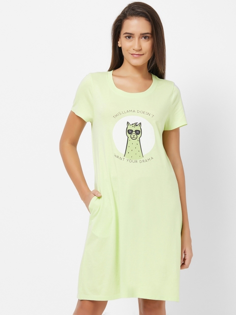 

Soie Women Lime Green Printed Knee-Length Nightdress NT-98SHADOW-LIME-8