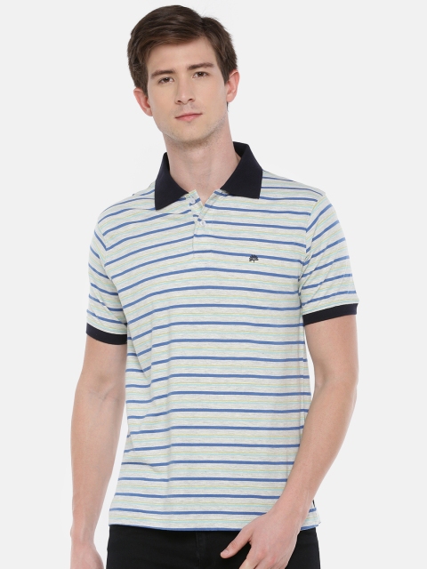 

Chennis Men Grey Striped Polo Collar T-shirt
