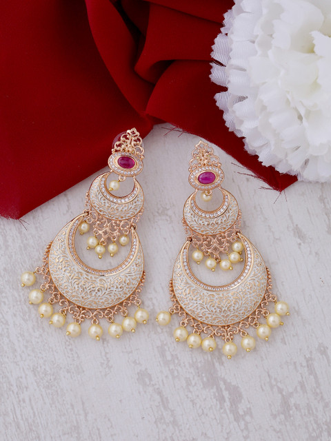 

Tistabene Gold-Plated & Off-White Crescent Shaped Enamelled Chandbalis