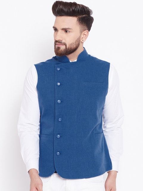 

Hypernation Men Blue Solid Waistcoat