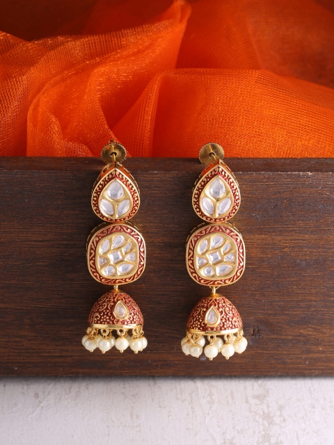 

Tistabene Gold-Plated & Red Contemporary Jhumkas