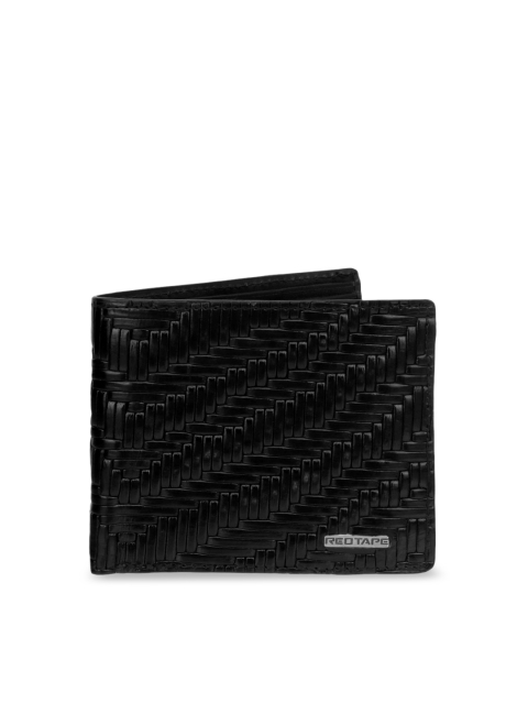 

Red Tape Men Black Leather Textured Two Fold Wallet