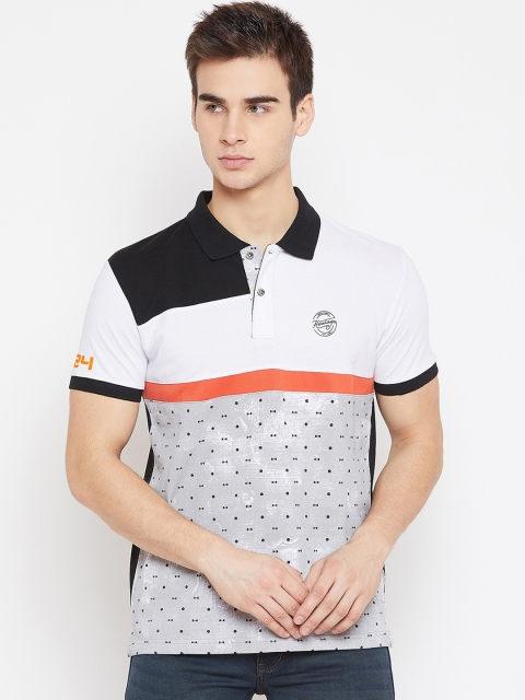 

Duke Men Black & White Printed Polo Collar T-shirt