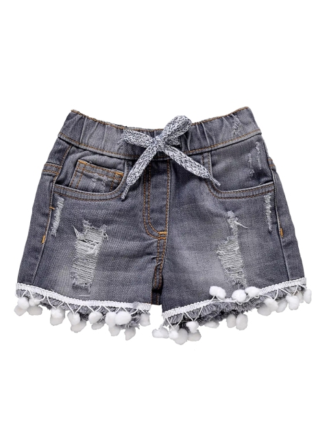 

KiddoPanti Girls Grey Washed Regular Fit Denim Shorts