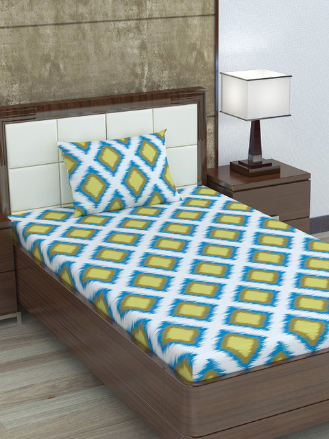 

Divine Casa White & Yellow Geometric 180 TC Cotton 1 Single Bedsheet with 1 Pillow Cover