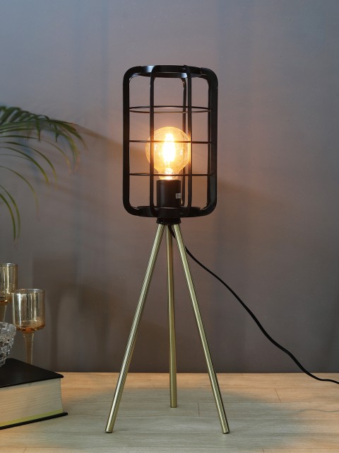 

OddCroft Black & Brown Solid Metallic Cage Tripod Lamp