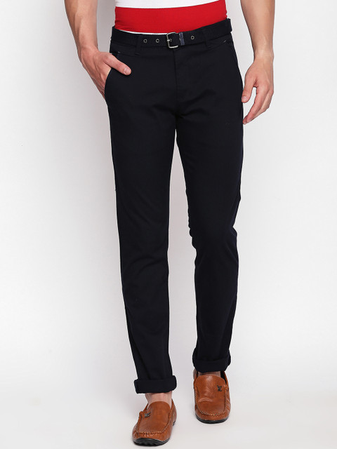 

beevee Men Navy Blue Regular Fit Solid Chinos