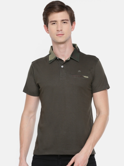 

Chennis Men Olive Green Solid Polo Collar T-shirt