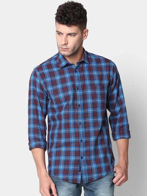 

CAVALLO by Linen Club Men Cotton Linen Blue Regular Fit Checked Casual Shirt