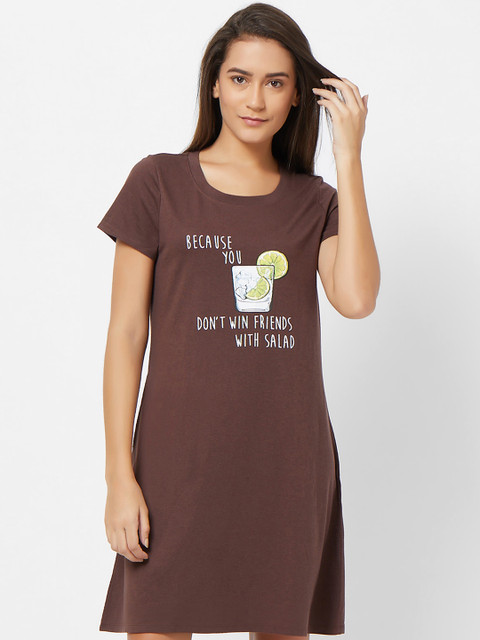 

Soie Women Brown Printed Knee-Length Sleep Shirts NT-98DEEP-MAHOGANY-3