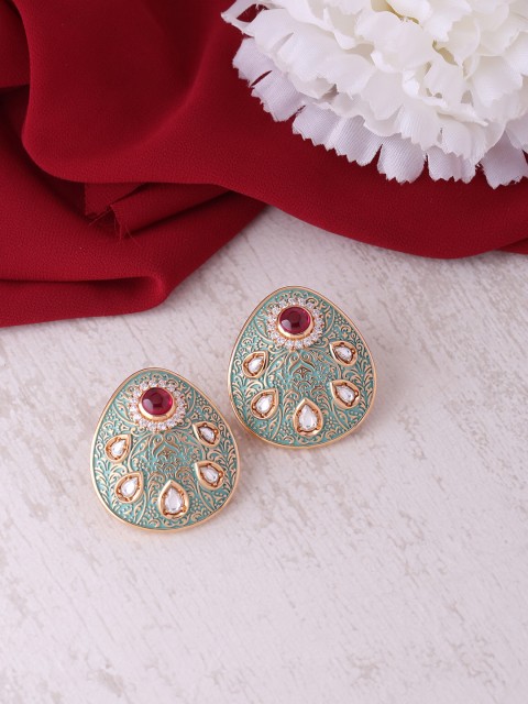 

Tistabene Gold-Plated Green Teardrop Shaped Drop Earrings