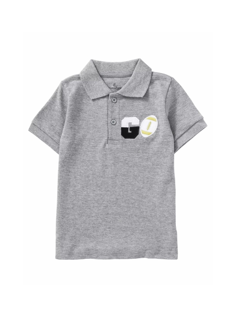 

KiddoPanti Boys Grey Self Design Polo Collar T-shirt