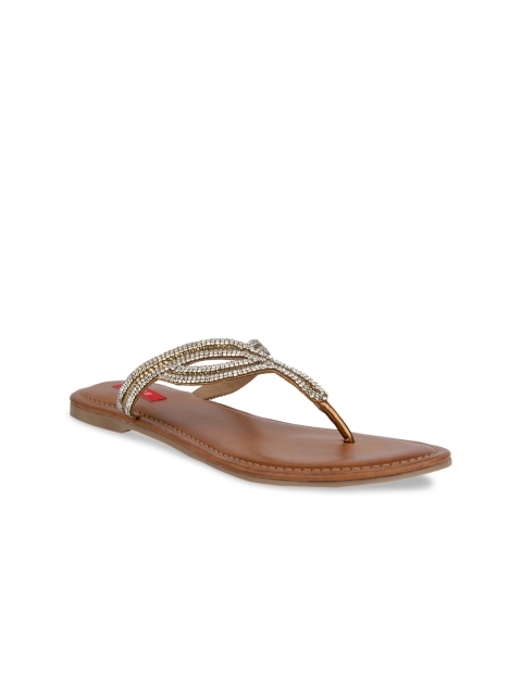 

SOLES Women Brown Embellished Open Toe Flats