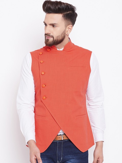 

Hypernation Men Orange Solid Waistcoat