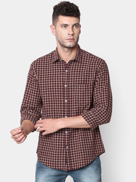 

CAVALLO by Linen Club Men Brown Regular Fit Checked Casual Shirt